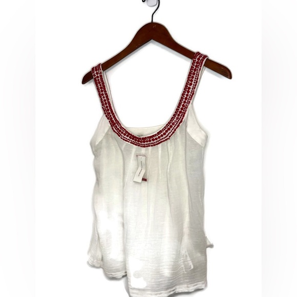 NWT Banana Republic white strapped camisole top, red beaded detailing,size Small - Picture 2 of 14